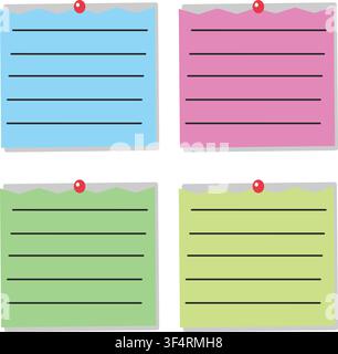 Pinned lined note sheets vector illustration isolated on white background Stock Vector