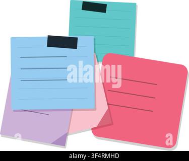 Taped paper memo notes bundle vector illustration isolated on white background Stock Vector