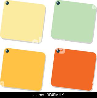 Square paper memo cards set vector illustration isolated on white background Stock Vector