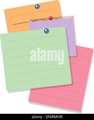 Pinned lined paper notice vector illustration isolated on white background Stock Vector