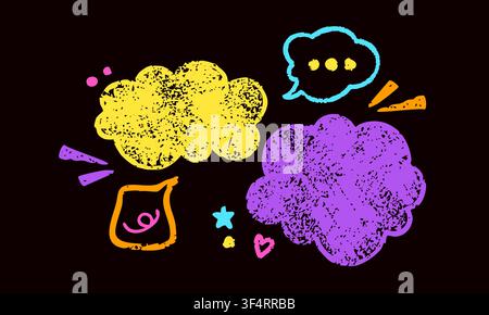 Yellow and purple crayon irregular text clouds. Stock Vector