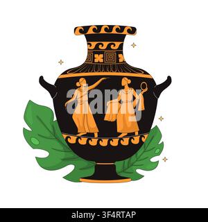 Ancient Greek amphora ceramic vase 2D vector illustration Stock Vector