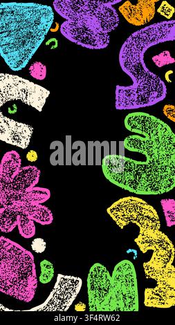 Decorative black vertical frame drawn with textured crayon elements. Stock Vector