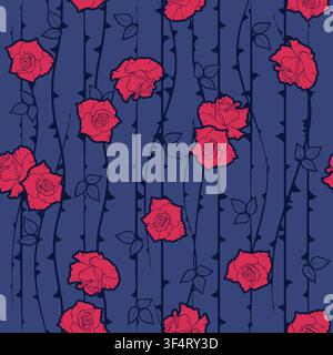 Striking scarlet blooms enveloped by navy surroundings assemble mood Stock Vector