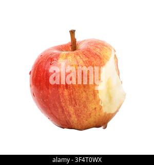 Fresh red apple with a bite mark isolated on a white background with clipping path, representing healthy eating, nutrition, dieting, temptation, and f Stock Photo