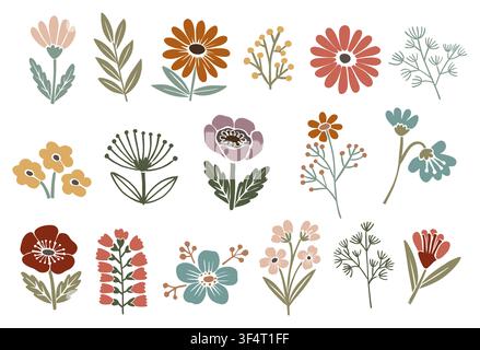 Soft hand-drawn flowers in warm earthy tones Stock Vector