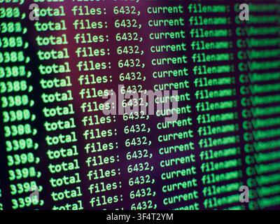 Close-up of data recovery log output on monitor Stock Photo