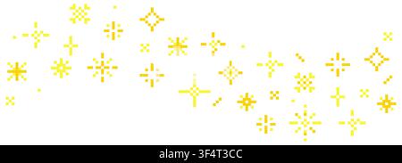 Pixel stars wavy border, seamless y2k retro pattern. Shiny pixel art effects for games. Pixelated bursts, fireworks, space decorations. 90s aesthetic. Vector illustration Stock Vector