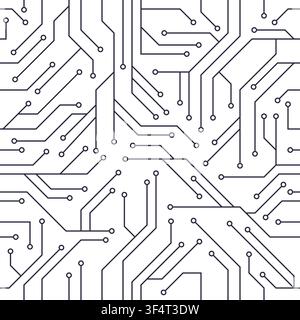 Seamless white circuit board pattern with black connection lines Vector Illustration Stock Vector