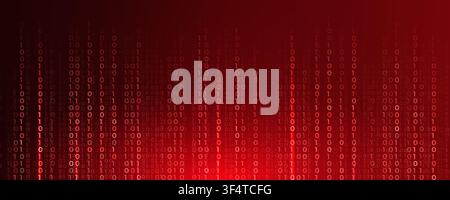 Red Binary Code Data Stream Background With Glowing Digital Numbers, Cybersecurity, Programming, Technology And Copy Space Vector Illustration. Stock Vector