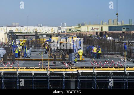 Large-scale construction site for new wall formwork, Dubai, United Arab Emirates, UAE Stock Photo