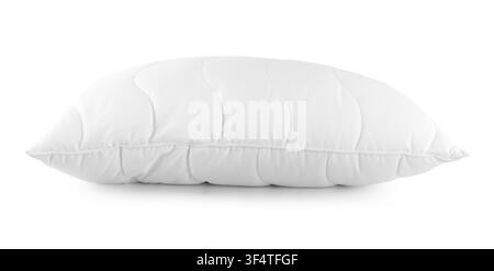 Soft white quilted pillow for comfortable sleep and bedroom bedding. Cozy cushion isolated on a white background. High quality photo Stock Photo