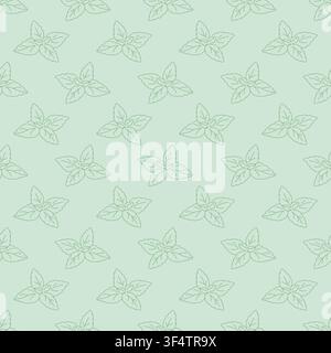 Seamless Mint Leaves Pattern on Light Green Background Stock Vector