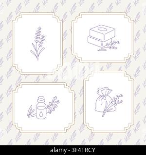 Lavender Botanical Icons Seamless Pattern for Natural Cosmetics and Aromatherapy Stock Vector