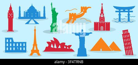 Colorful illustration of different places all over the world Stock Vector