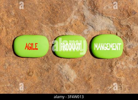 Agile product management words symbol. Concept words Agile product management on beautiful green stones. Beautiful stone background. Business agile pr Stock Photo