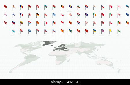3D Isometric Flags of Europe, Alphabetically Sorted Collection. Stock Vector
