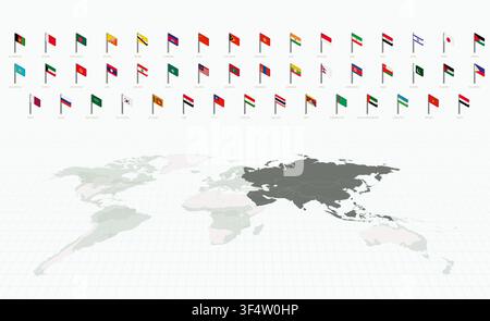 3D Isometric Flags of Asia, Alphabetically Sorted Collection. Stock Vector