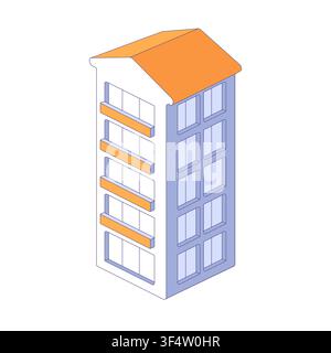 Five story isometric building with balconies. Flat vector illustration for urban housing, apartment complexes, building portfolios Stock Vector