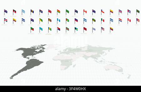 3D Isometric Flags of America, Alphabetically Sorted Collection. Stock Vector