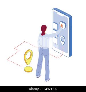 Girl giving like on phone for delivery service. Flat vector illustration for customer feedback, food delivery app, courier rating Stock Vector
