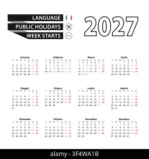 Italian calendar 2027 for Italy year at a glance minimalist vector ...