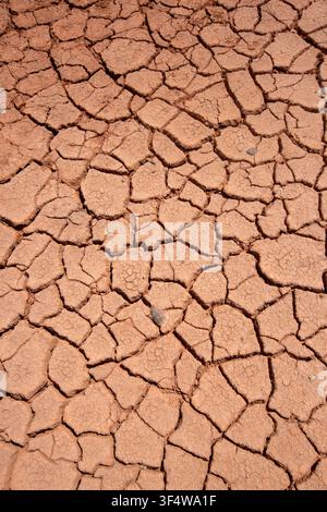 Full frame texture of dry cracked clay soil pattern representing arid land and drought Stock Photo