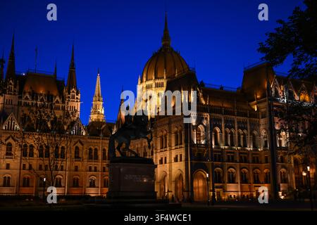 Hungary, Budapest, 30th July 2026, the Hungarian Parliament Building, also known as Orszaghaz, on the banks of the Danube river in Budapest, Copyright Stock Photo