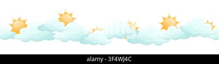 Seamless vector border featuring clouds and the sun Stock Vector