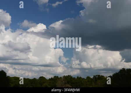 Cumulus Clouds over central Oklahoma cross timbers Stock Photo