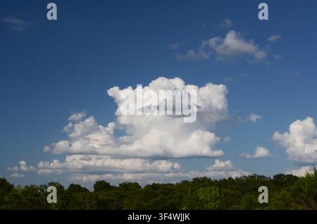 Cumulus Clouds over central Oklahoma cross timbers Stock Photo