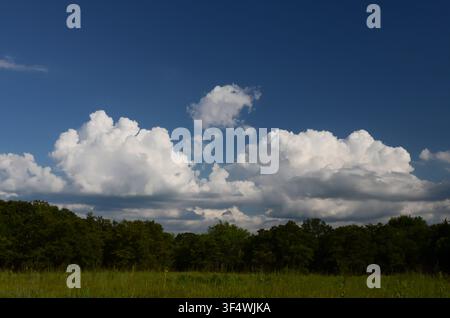 Cumulus Clouds over central Oklahoma cross timbers Stock Photo