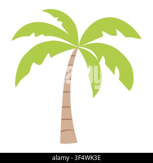 Vector illustration of a stylized tropical palm tree. Green fronds and textured trunk. Isolated on white. Icon for summer design, travel, and resort. Stock Vector