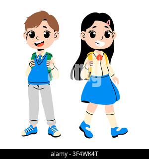 Cute School Kids with Backpacks Set Stock Vector