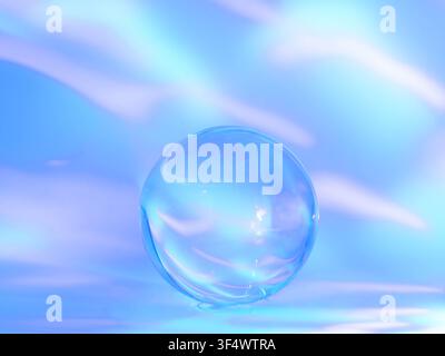 Abstract crystal sphere with soft blue and pastel reflections creating elegant minimal background for design and technology concepts Stock Photo