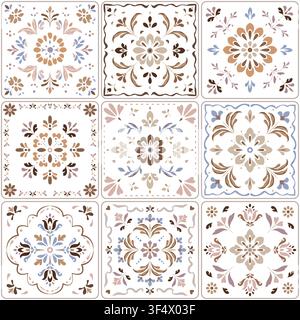 Azulejo Portuguese tiles pattern, seamless background mediterranean amalfi patchwork style Stock Vector