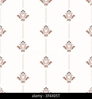 Flower pattern cream pink with lines background tulip vintage flowers. Farmhouse simple backdrop and tiny floral grandmillenial style Stock Vector