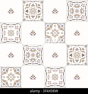 Azulejo Portuguese tiles check patchwork pattern, seamless background Mediterranean Amalfi style Stock Vector