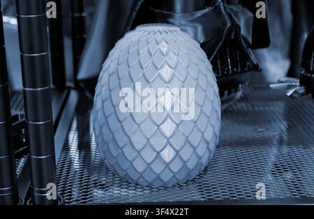Art models printed on 3D printer. Different objects created on 3D printer from molten plastic. 3D printed different objects. Modern new modern additive progressive technologies. 3D printing technology Stock Photo