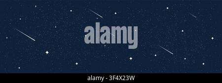 Starry night sky background with shining stars and shooting meteors. Cosmic galaxy wallpaper for astronomy, space, fantasy or science theme. Milky Way Stock Vector