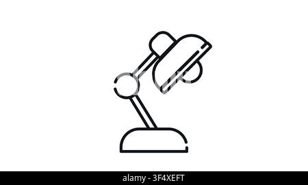 Desk lamp flexo vector icon. Black line art style on white background. Adjustable office light, study workplace, and creative idea concept. Stock Vector