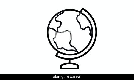 Planet Earth globe vector icon. Black line art style on white background. Global communication, world travel, and international business concept. Stock Vector