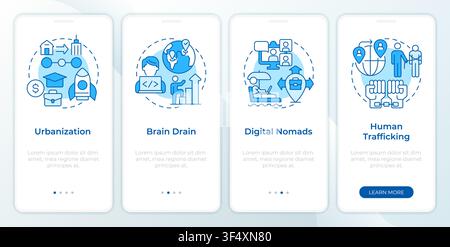 Universal migration trends blue onboarding mobile app screen Stock Vector
