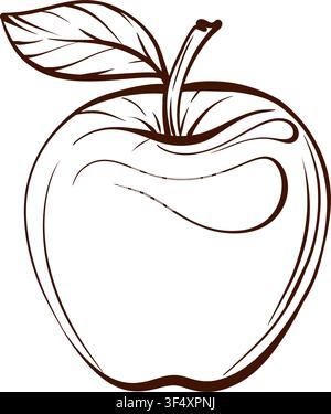 Apple crisp orchard fruit with stem and leaf, fine line vector illustration in timeless heritage style for branding, packaging, stationery, labels and Stock Vector