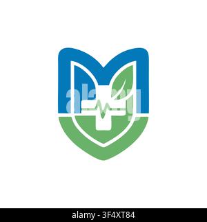 Modern Professional Letter M Medical Shield Leaf Logo Design Stock Vector