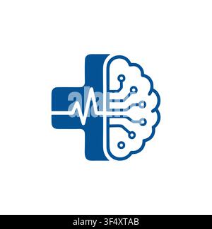 Modern Professional Brain Pulse Medical Cross Vector Logo Design Stock Vector