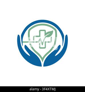 Modern Professional Caring Hands Shield Medical Cross Logo Stock Vector
