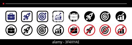 Business Growth Icon Set Collection, Briefcase, Rocket Launch, Target Success, Financial Growth Vector Icons Stock Vector