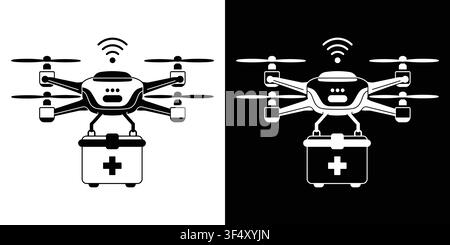 Medical Delivery Drone Icon with First Aid Box, Healthcare Drone Technology, Emergency Delivery Vector Illustration Stock Vector