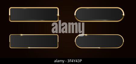 Luxurious golden button with elegant frame and glossy finish for premium web design, casino games, or award ceremonies with radiant metallic glow Stock Vector